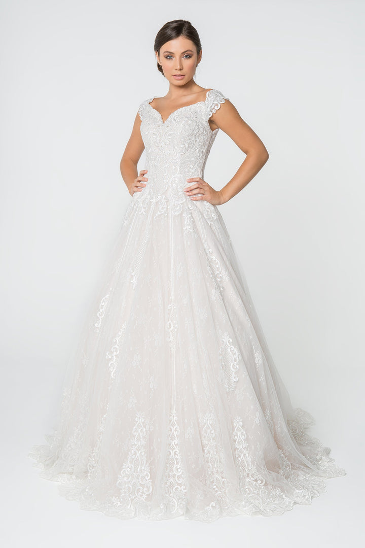 Lace Embellished Bodice A-Line Long Wedding Dress GLGL2823-0