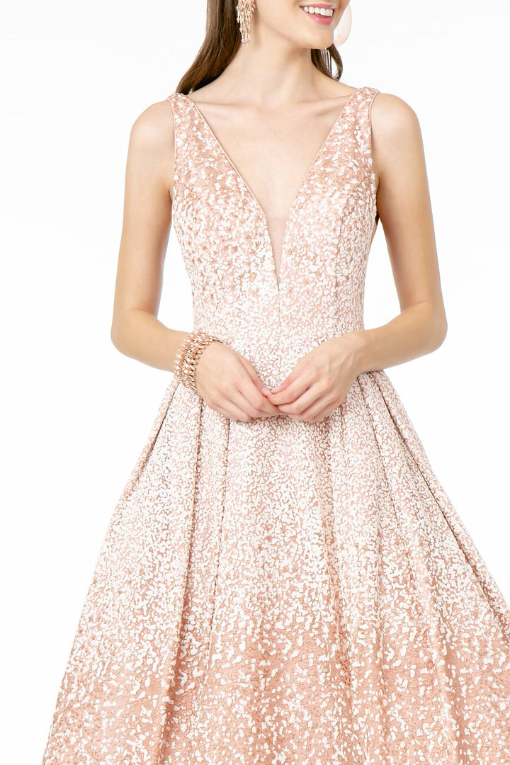 Illusion Deep V-Neck Glitter Tulle A-Line Long Prom Dress GLGL2908-2