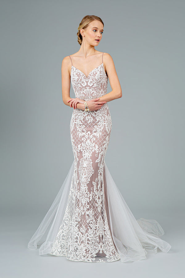 Spaghetti Strap V-Neck Mermaid Long Prom Dress GLGL2934-0