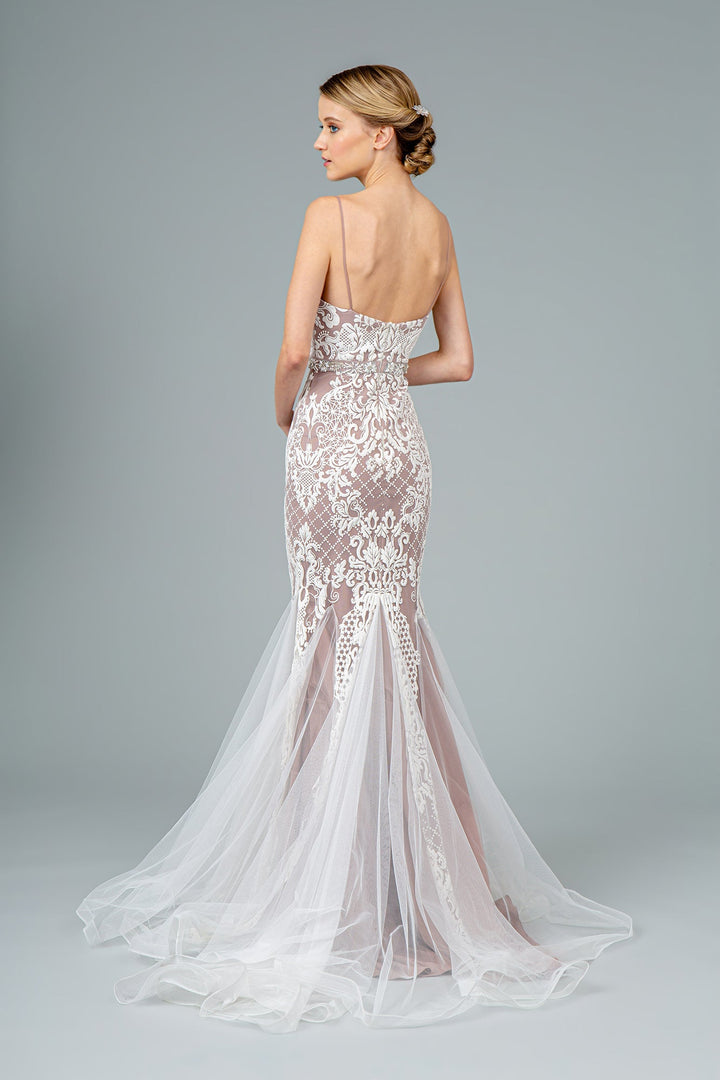 Spaghetti Strap V-Neck Mermaid Long Prom Dress GLGL2934-1