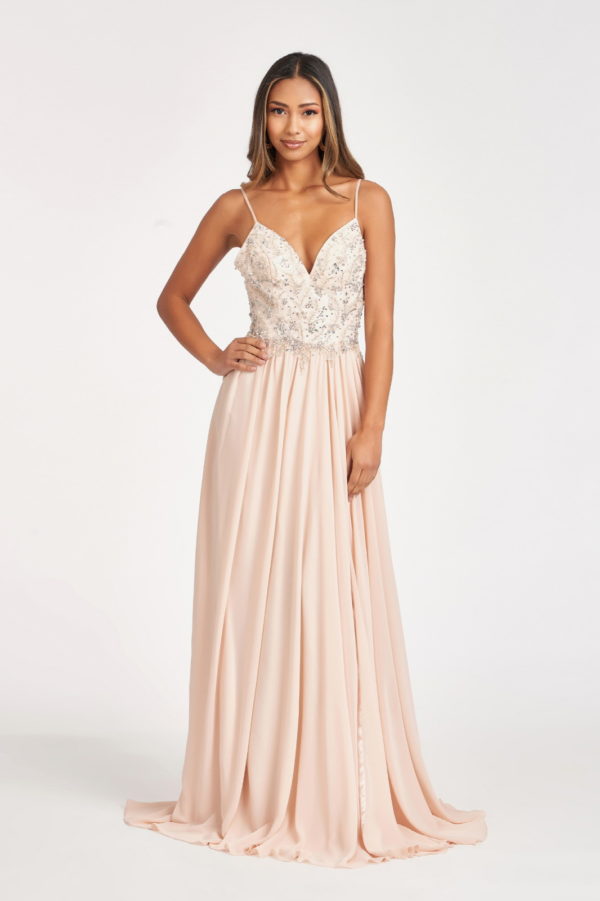 Detachable Mesh Sleeve V-Neck Chiffon Prom Dress-3