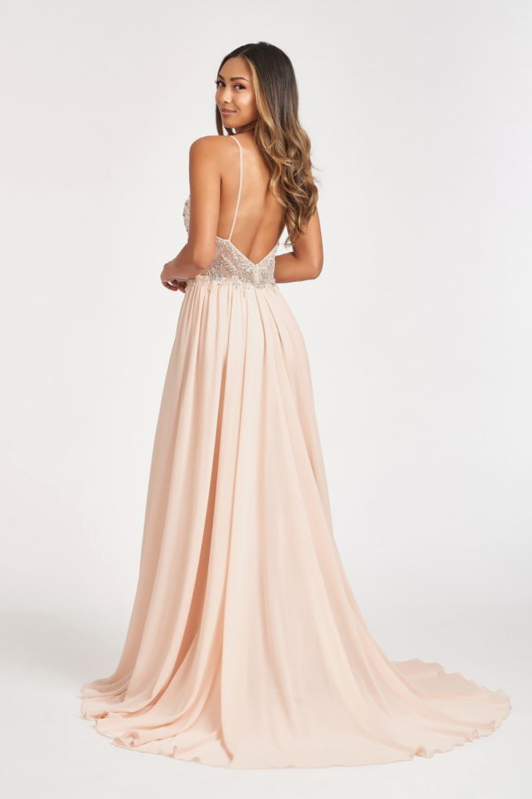 Detachable Mesh Sleeve V-Neck Chiffon Prom Dress-4