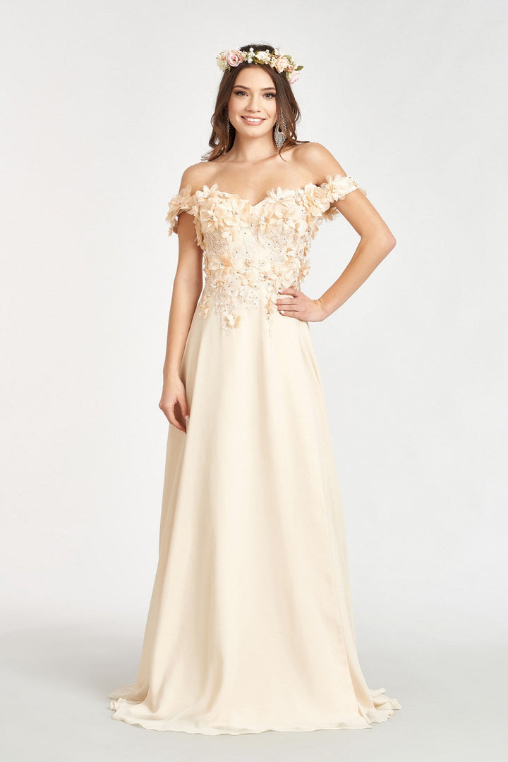Floral 3D Applique and Embroidery Embellished Bodice A-Line Chiffon Long Prom Dress GLGL3018-7