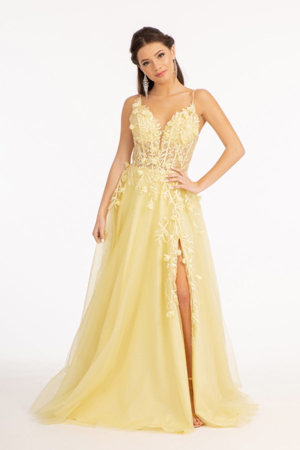 3-D Flower Applique Glitter Mesh A-line Dress w/ Embroidery and Sequin-1