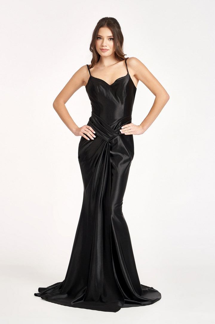 Sweetheart Satin Mermaid w/ Open Back and Side Gathered Waistline Long Prom Dress GLGL3044-1