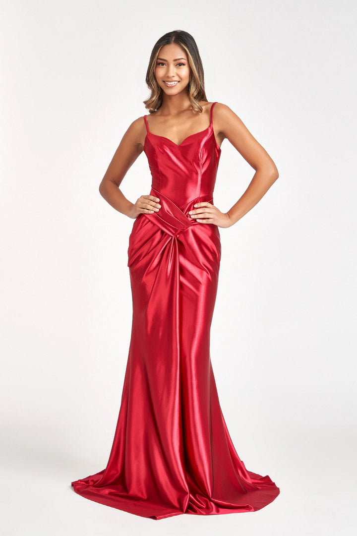 Sweetheart Satin Mermaid w/ Open Back and Side Gathered Waistline Long Prom Dress GLGL3044-3