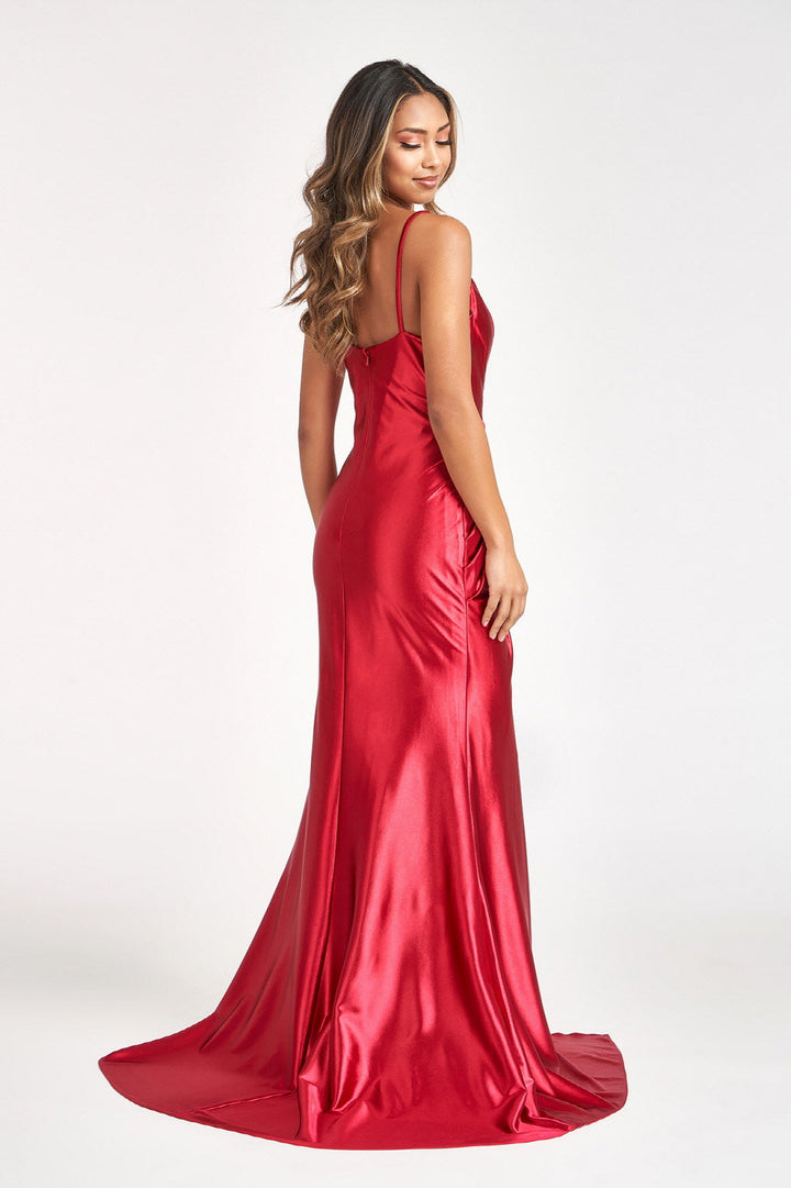 Sweetheart Satin Mermaid w/ Open Back and Side Gathered Waistline Long Prom Dress GLGL3044-4