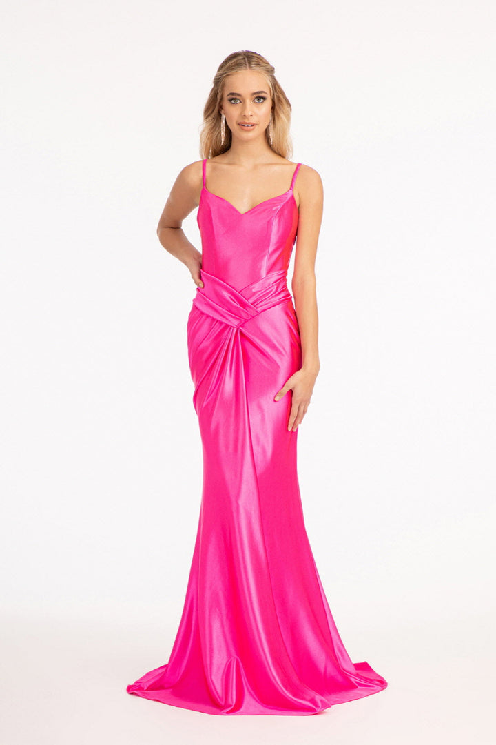 Sweetheart Satin Mermaid w/ Open Back and Side Gathered Waistline Long Prom Dress GLGL3044-6