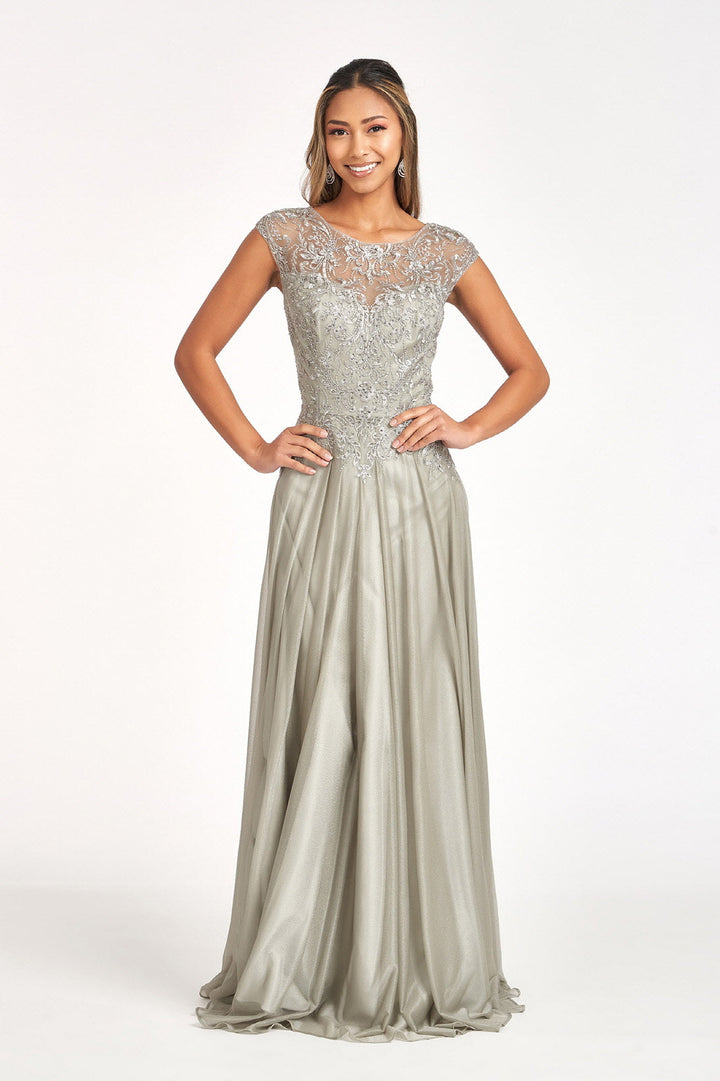 Beads Embellished Embroidered A-line w/ Scoop-Neck Long Mother Of The Bride Dress GLGL3068-6
