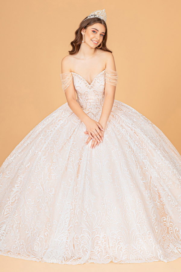 Jewel Mesh Quinceanera Dress w/ Mini Bag and Separate Long Sleeves-1