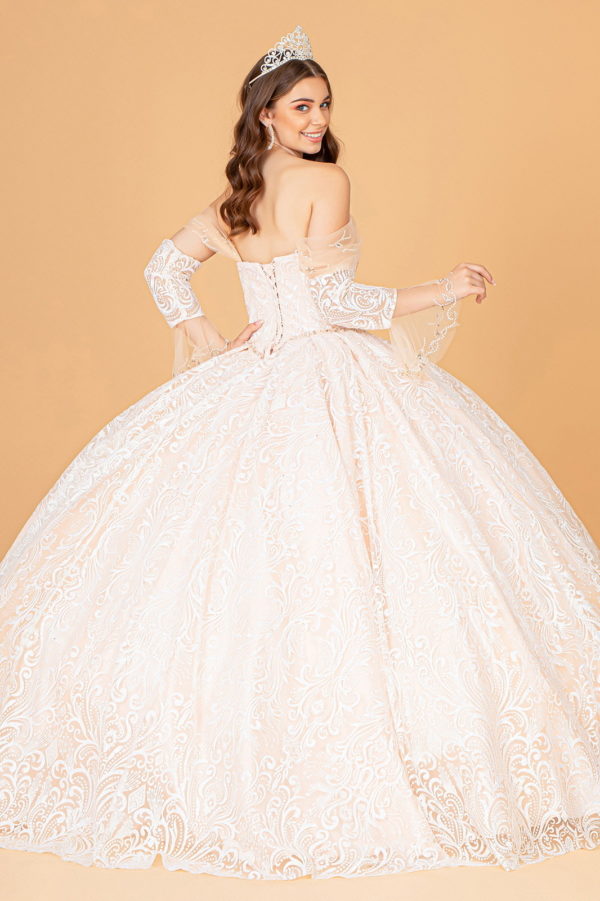 Jewel Mesh Quinceanera Dress w/ Mini Bag and Separate Long Sleeves-2