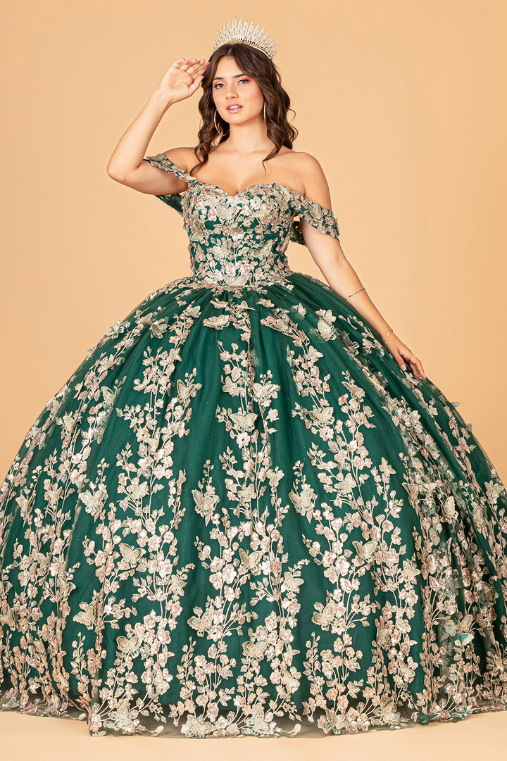 3D Butterfly Applique Sweetheart w/ Corset Back Quinceanera Dress GLGL3077-1