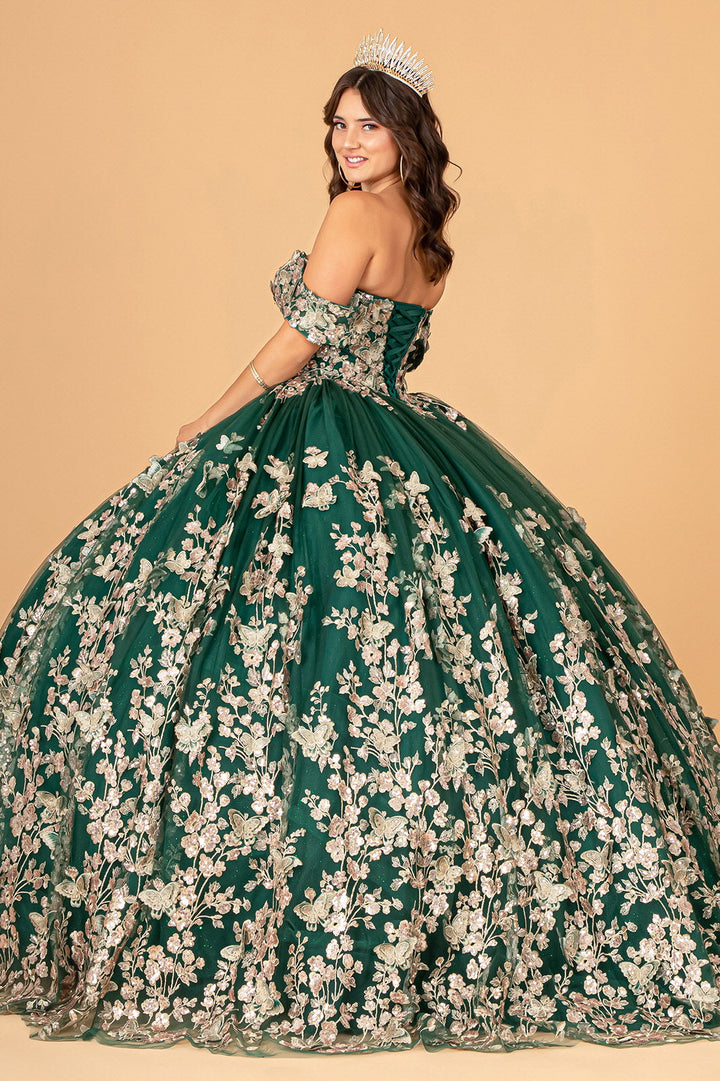3D Butterfly Applique Sweetheart w/ Corset Back Quinceanera Dress GLGL3077-2