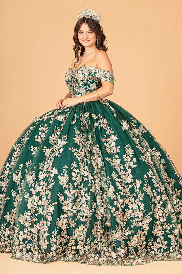 3D Butterfly Applique Sweetheart w/ Corset Back Quinceanera Dress GLGL3077-3