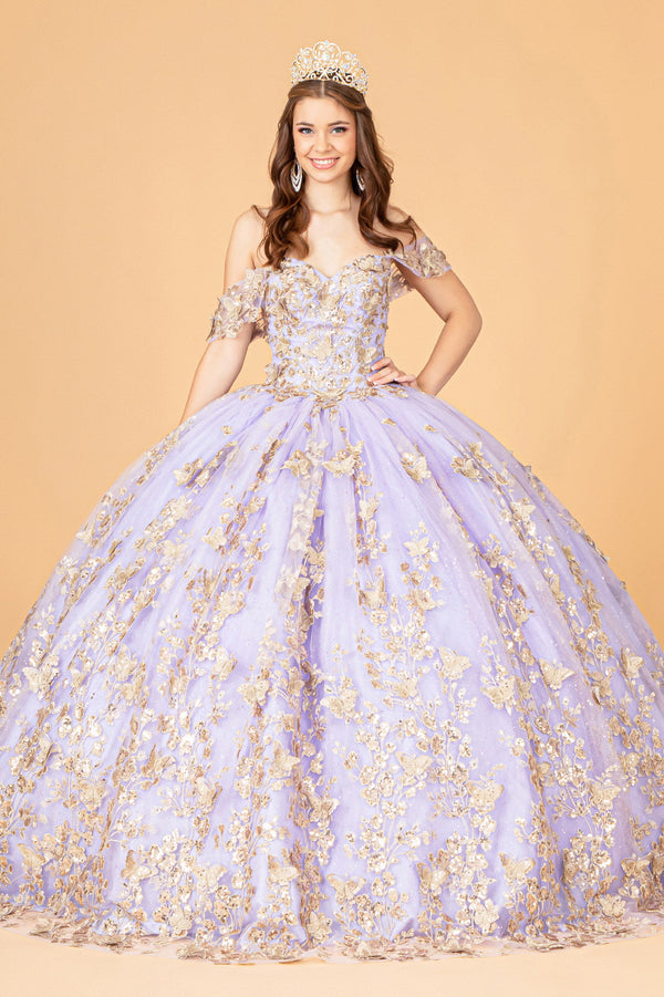3D Butterfly Applique Sweetheart w/ Corset Back Quinceanera Dress GLGL3077-5