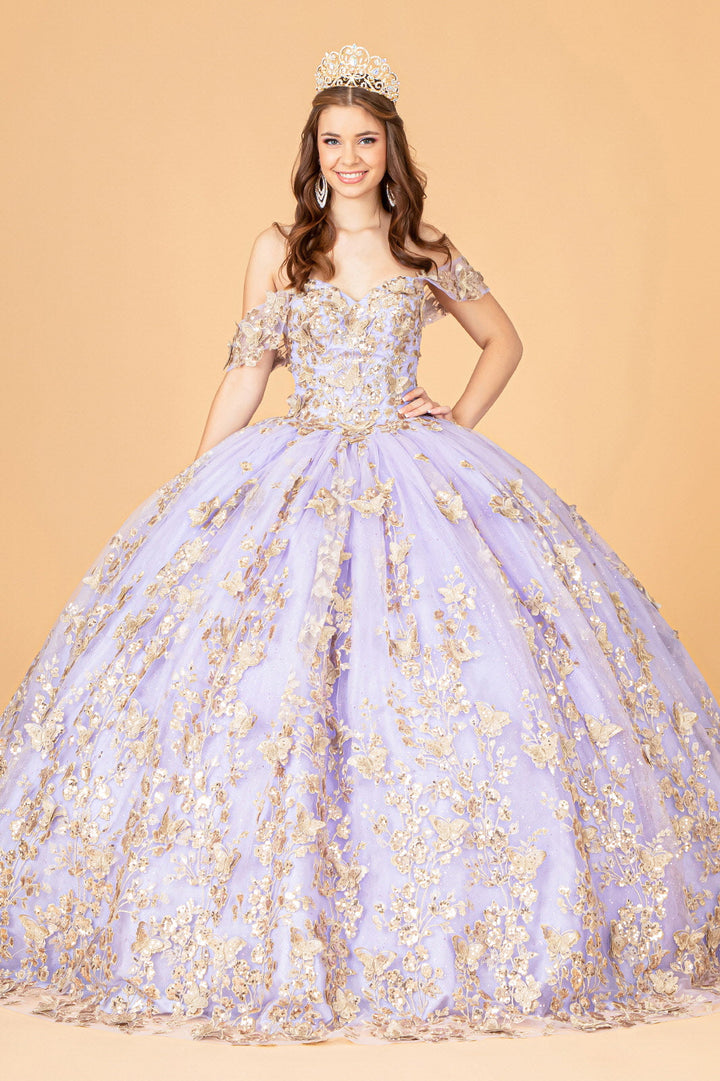 3D Butterfly Applique Sweetheart w/ Corset Back Quinceanera Dress GLGL3077-5