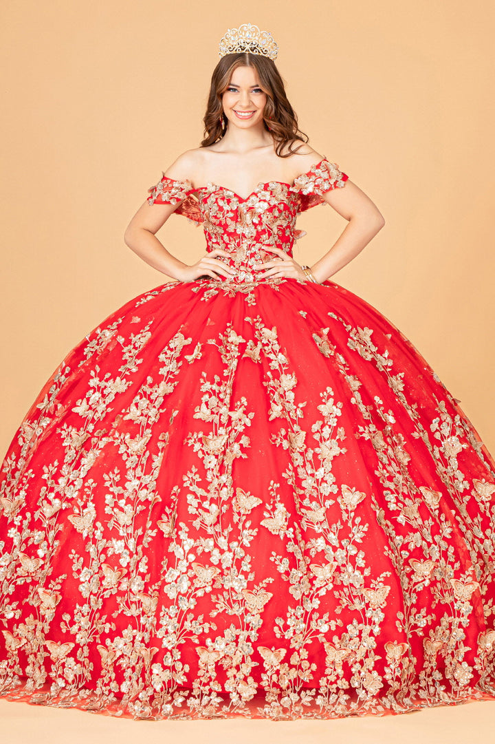 3D Butterfly Applique Sweetheart w/ Corset Back Quinceanera Dress GLGL3077-0