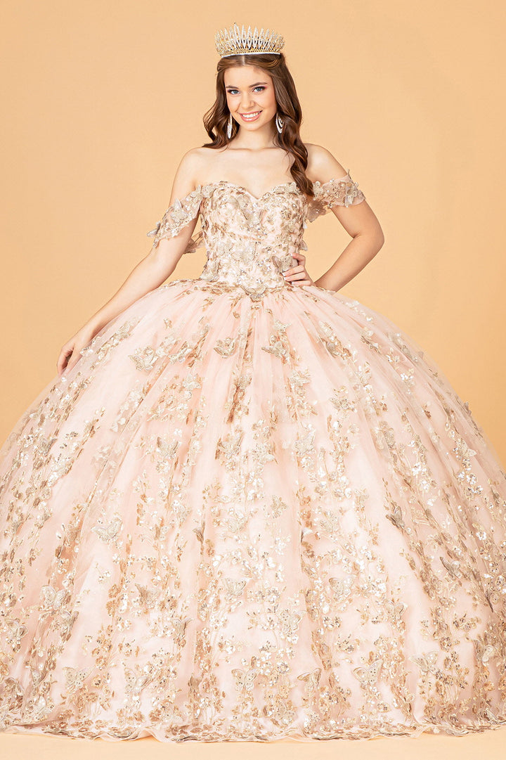 3D Butterfly Applique Sweetheart w/ Corset Back Quinceanera Dress GLGL3077-6