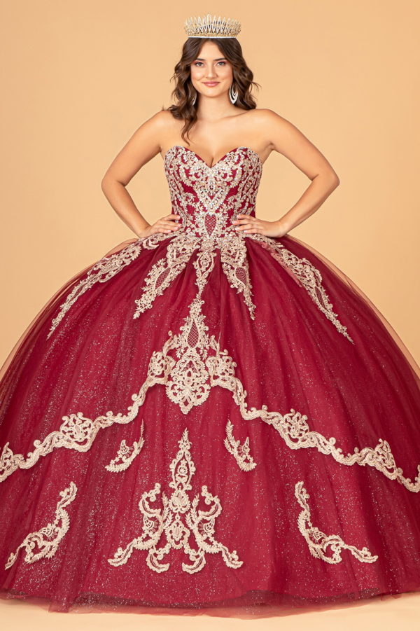 Glitter Jewel Embellished Quinceanera Gown w/ Long Mesh Cape-4