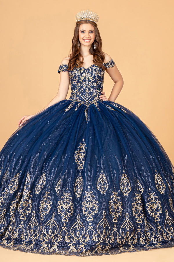 Glitter Mesh Quinceanera Dress w/ Sequin and Beads-0