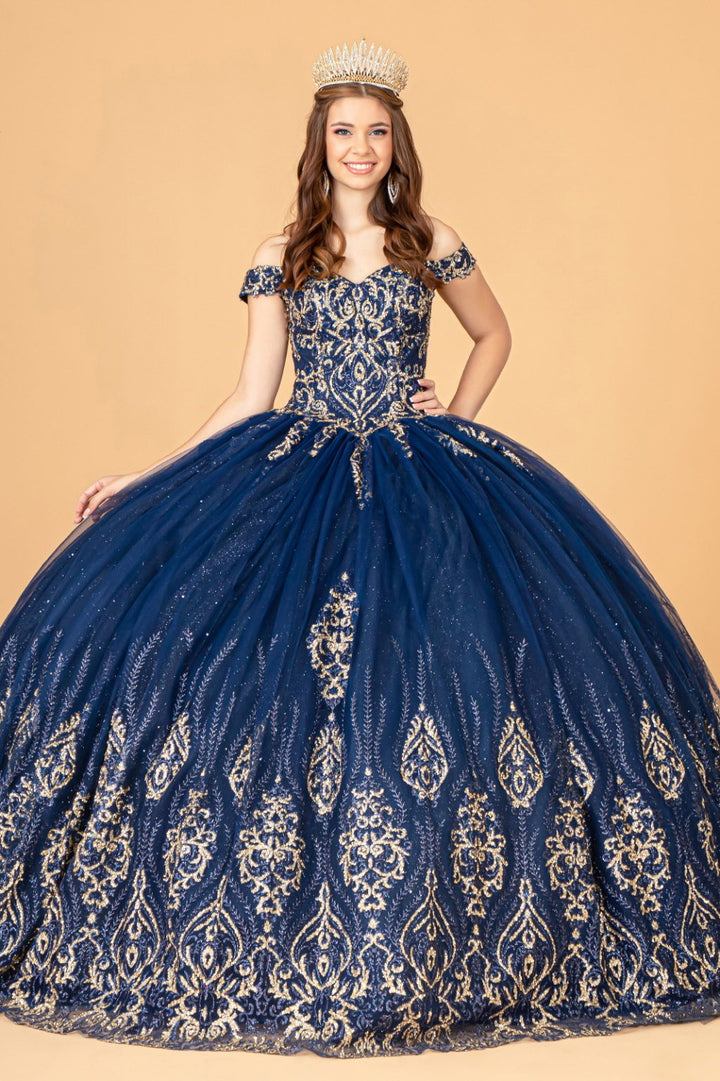 Glitter Mesh Quinceanera Dress w/ Sequin and Beads-0
