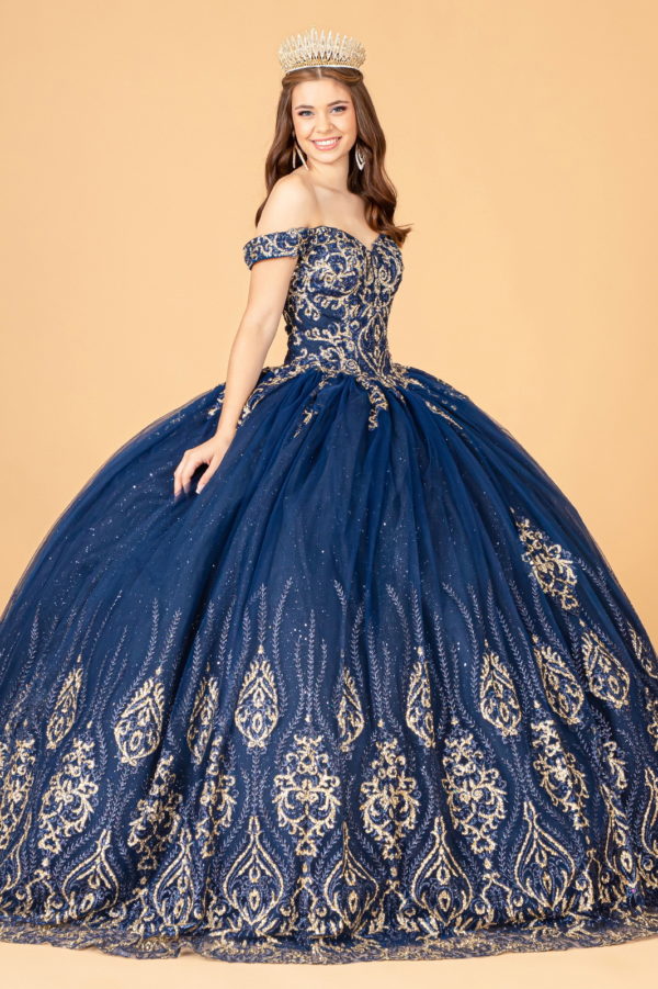 Glitter Mesh Quinceanera Dress w/ Sequin and Beads-2