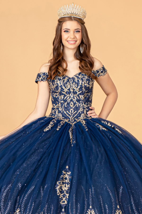 Glitter Mesh Quinceanera Dress w/ Sequin and Beads-3