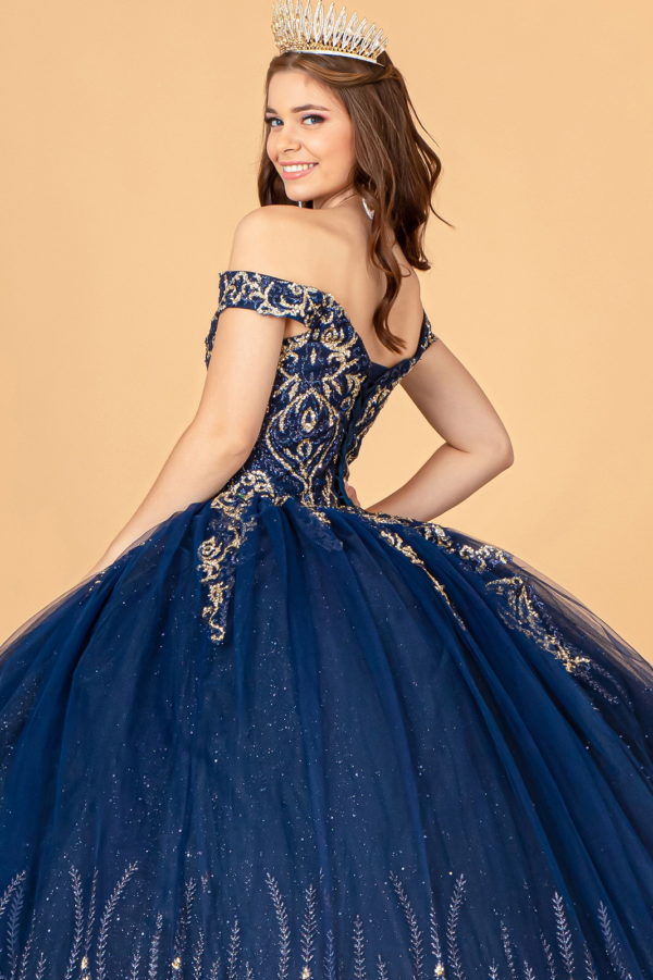 Glitter Mesh Quinceanera Dress w/ Sequin and Beads-4