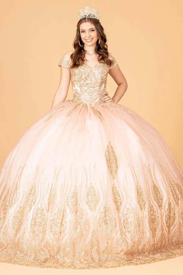 Glitter Mesh Quinceanera Dress w/ Sequin and Beads-5