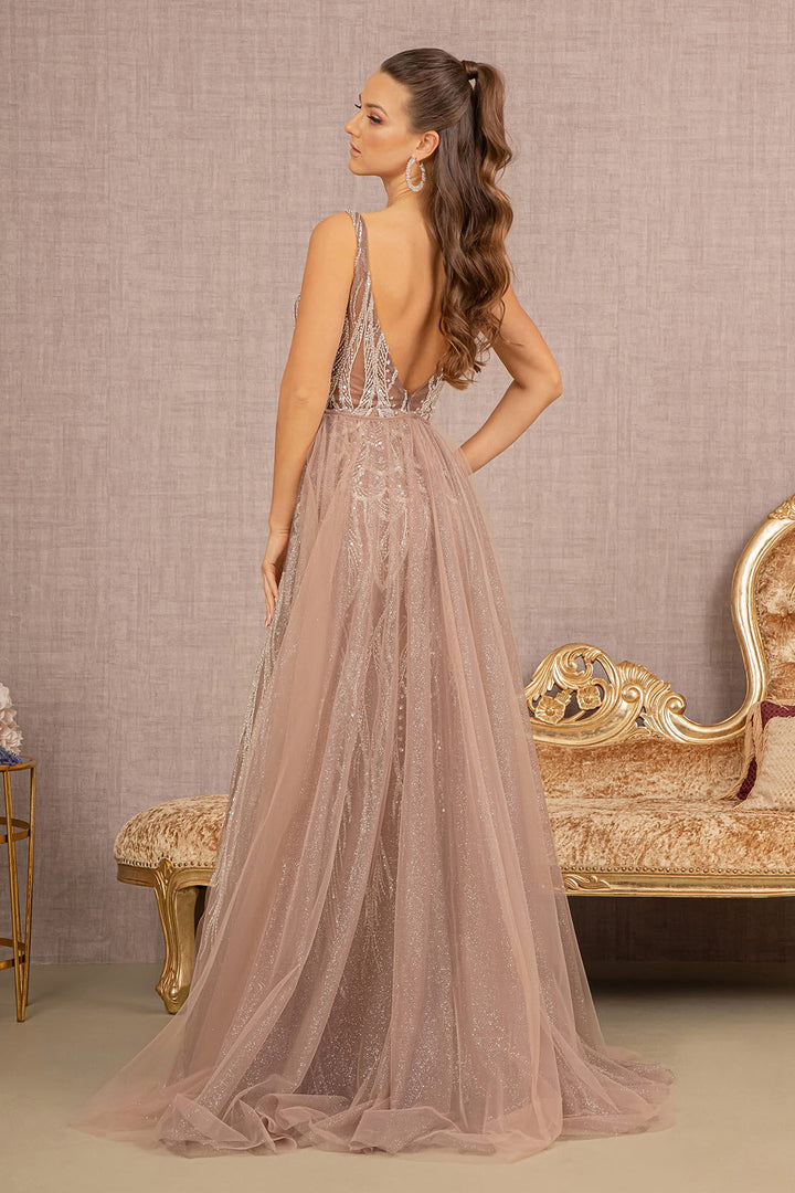Embroidery Sheer Side Mermaid w/ Detachable Waist Mesh Layer Long Prom Dress GLGL3115-1