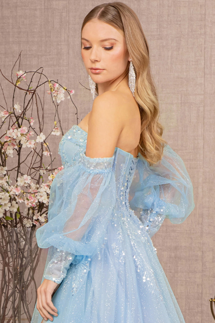 Sequin Glitter Sheer Bodice Illusion Sweetheart A-line Mesh Long Prom Dress GLGL3118-3