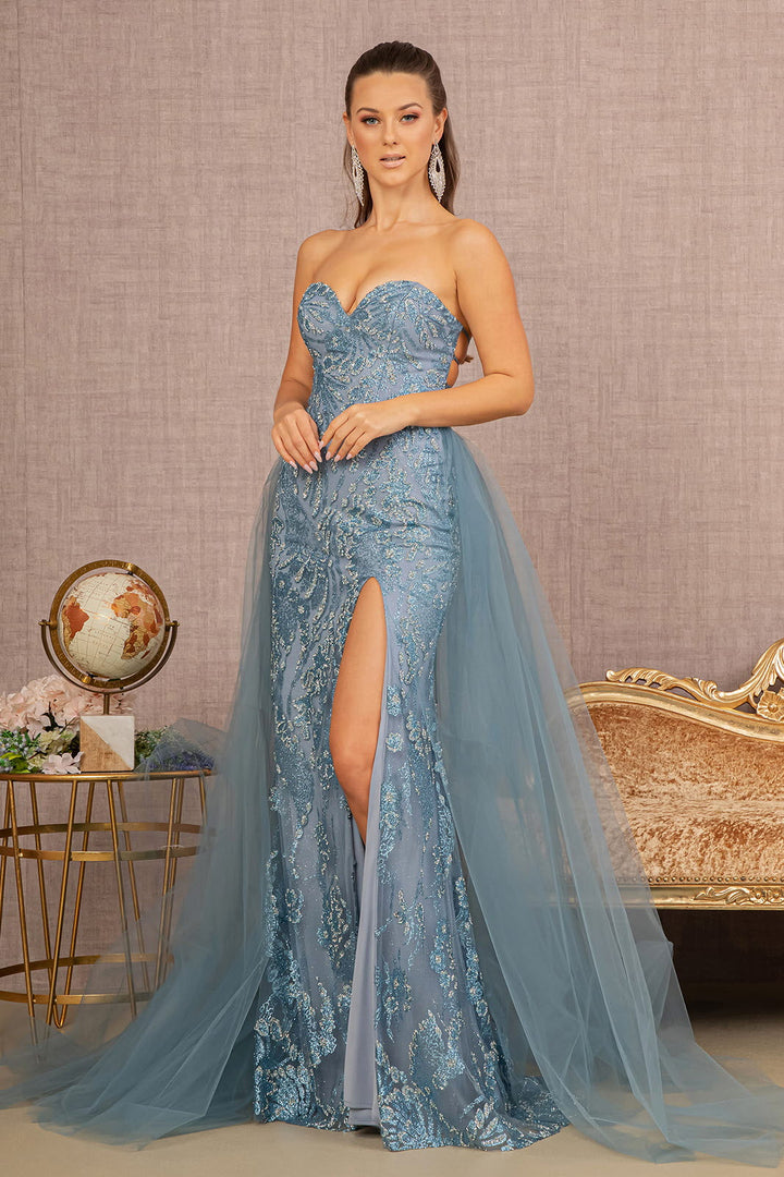Sweetheart Jewel Glitter Mermaid w/ Detachable Mesh Layer Long Prom Dress GLGL3156-0