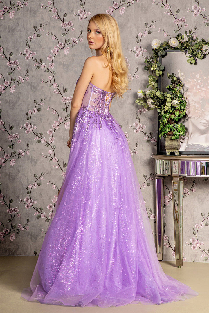 Sequin Strapless Sheer Bodice Mesh A-line Long Prom Dress GLGL3209-1