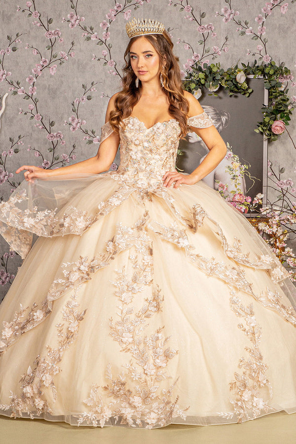 Jewel Sequin Sweetheart Off Shoulder Mesh Ball Gown-0