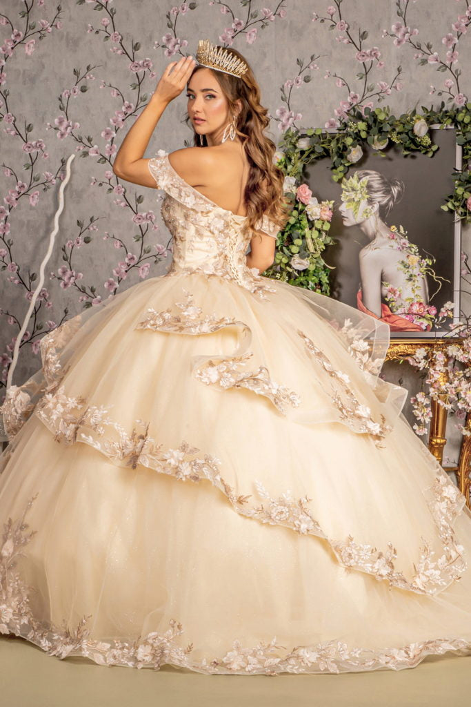 Jewel Sequin Sweetheart Off Shoulder Mesh Ball Gown-1