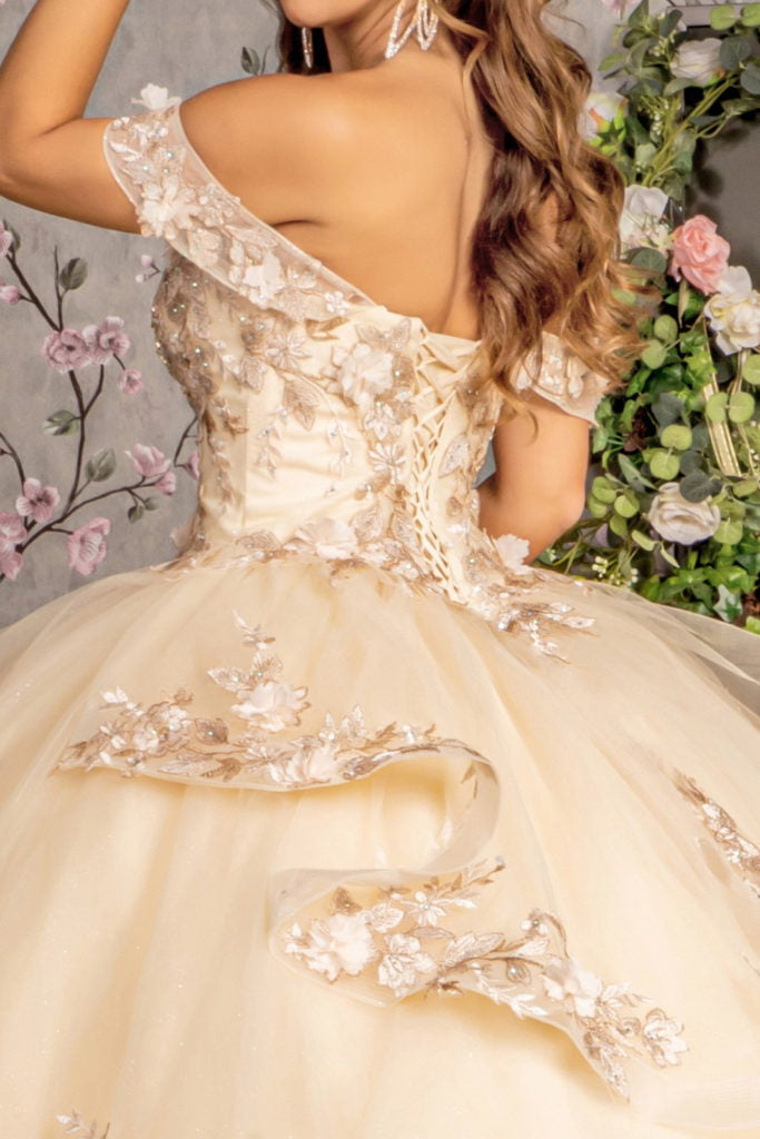 Jewel Sequin Sweetheart Off Shoulder Mesh Ball Gown-3