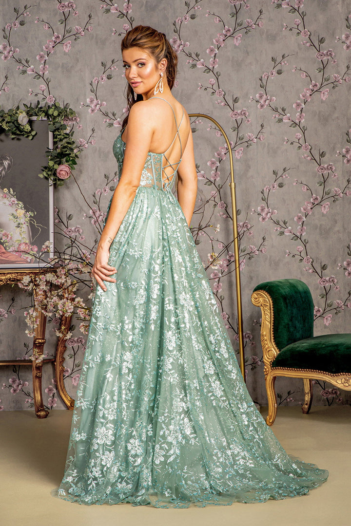Sequin Illusion Sweetheart Sheer Bodice Mesh A-line Long Prom Dress GLGL3254-1
