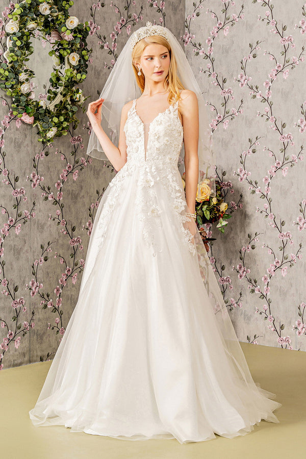 Floral Embroidery Jewel Illusion Sweetheart Mesh A-line Long Dress GLGL3269-0