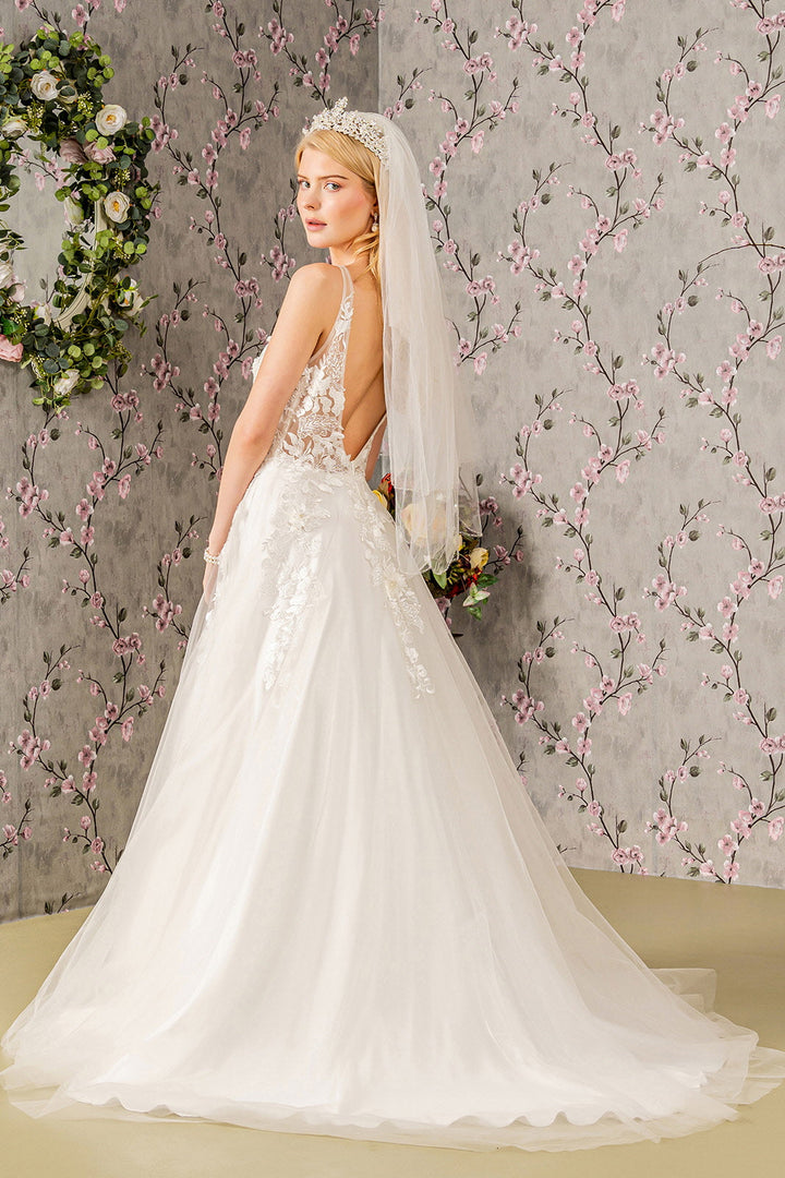 Floral Embroidery Jewel Illusion Sweetheart Mesh A-line Long Dress GLGL3269-1