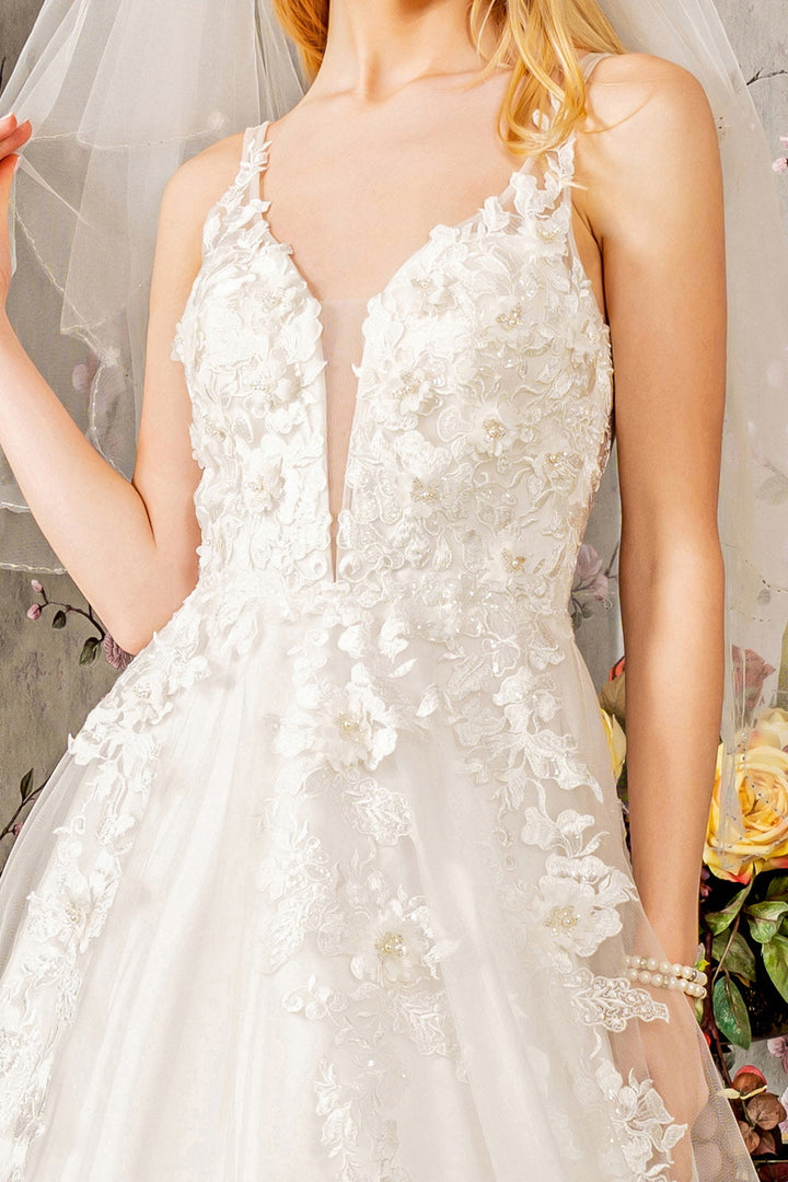 Floral Embroidery Jewel Illusion Sweetheart Mesh A-line Long Dress GLGL3269-2