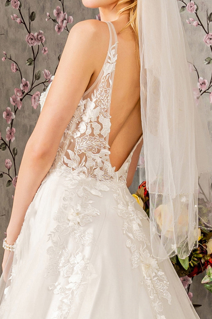 Floral Embroidery Jewel Illusion Sweetheart Mesh A-line Long Dress GLGL3269-3