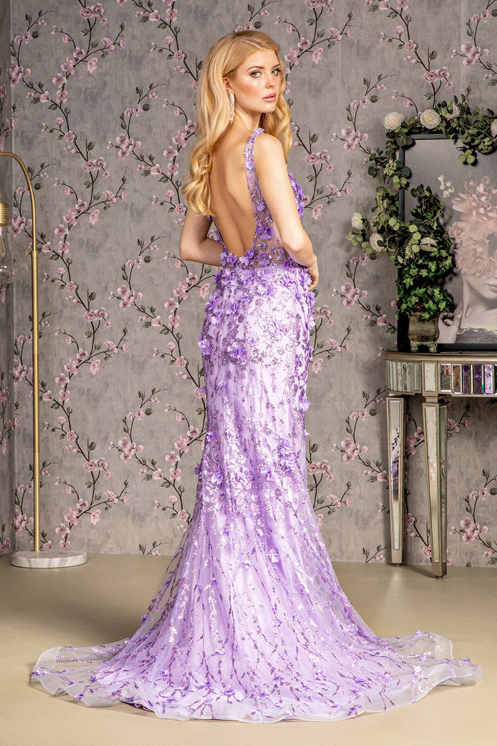 Jewel Glitter Sheer Bodice Mesh Mermaid Long Prom Dress GLGL3410-1