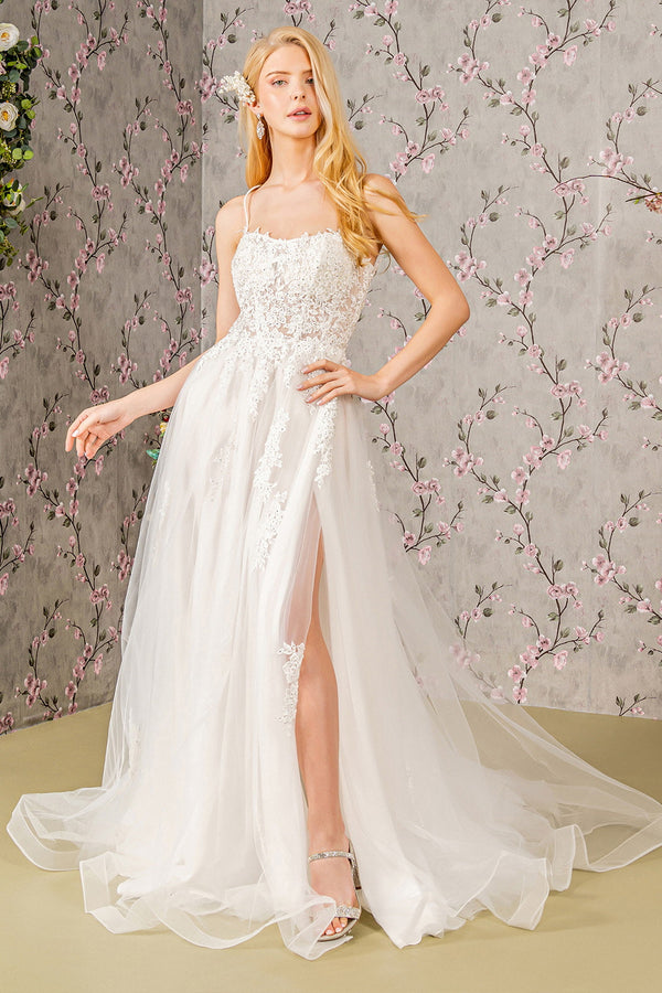 Embroidery Bead Sheer Bodice Open Back Mesh Long Wedding Dress GLGL3417-0