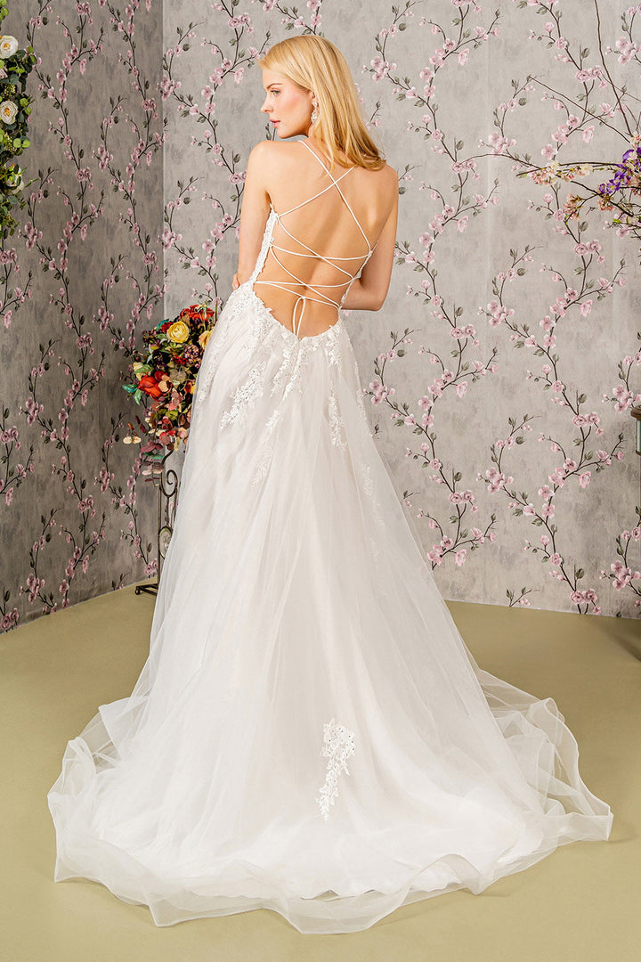 Embroidery Bead Sheer Bodice Open Back Mesh Long Wedding Dress GLGL3417-1