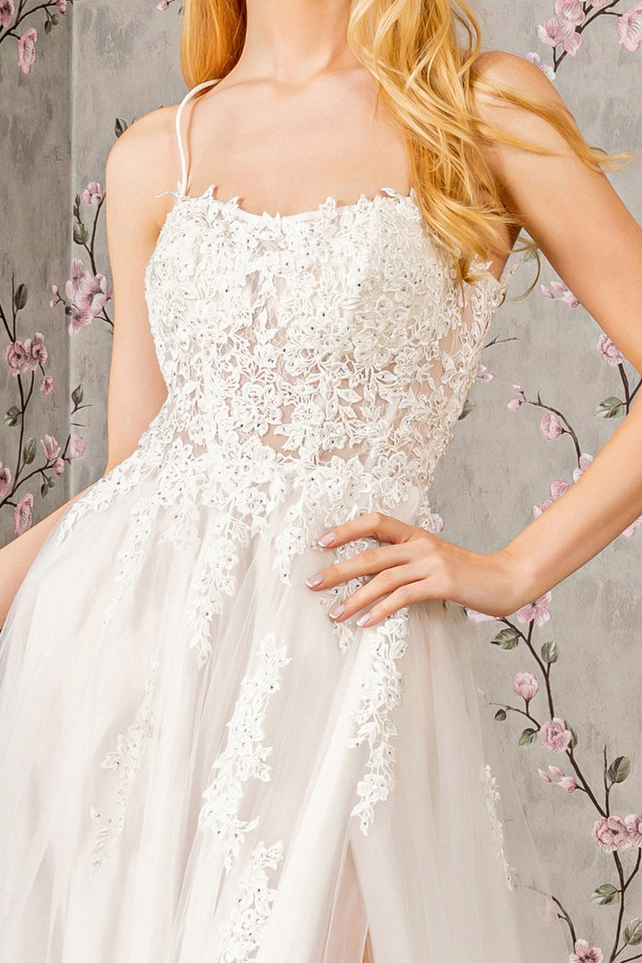 Embroidery Bead Sheer Bodice Open Back Mesh Long Wedding Dress GLGL3417-2