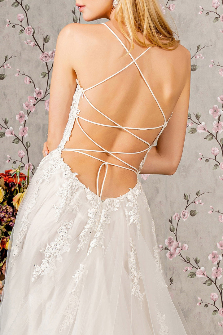 Embroidery Bead Sheer Bodice Open Back Mesh Long Wedding Dress GLGL3417-3