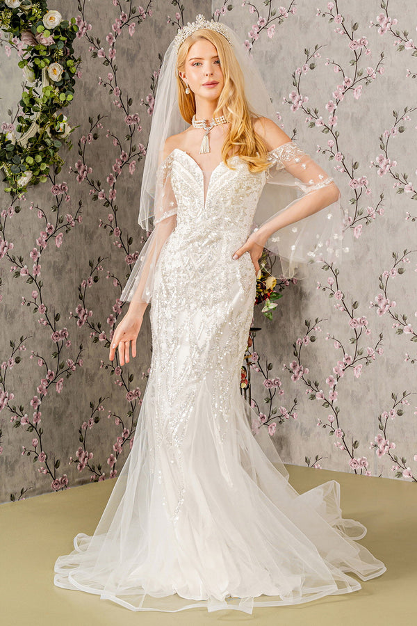 Bead Sequin Mesh Mermaid w/ Long Sleeves Long Wedding Dress GLGL3426-0