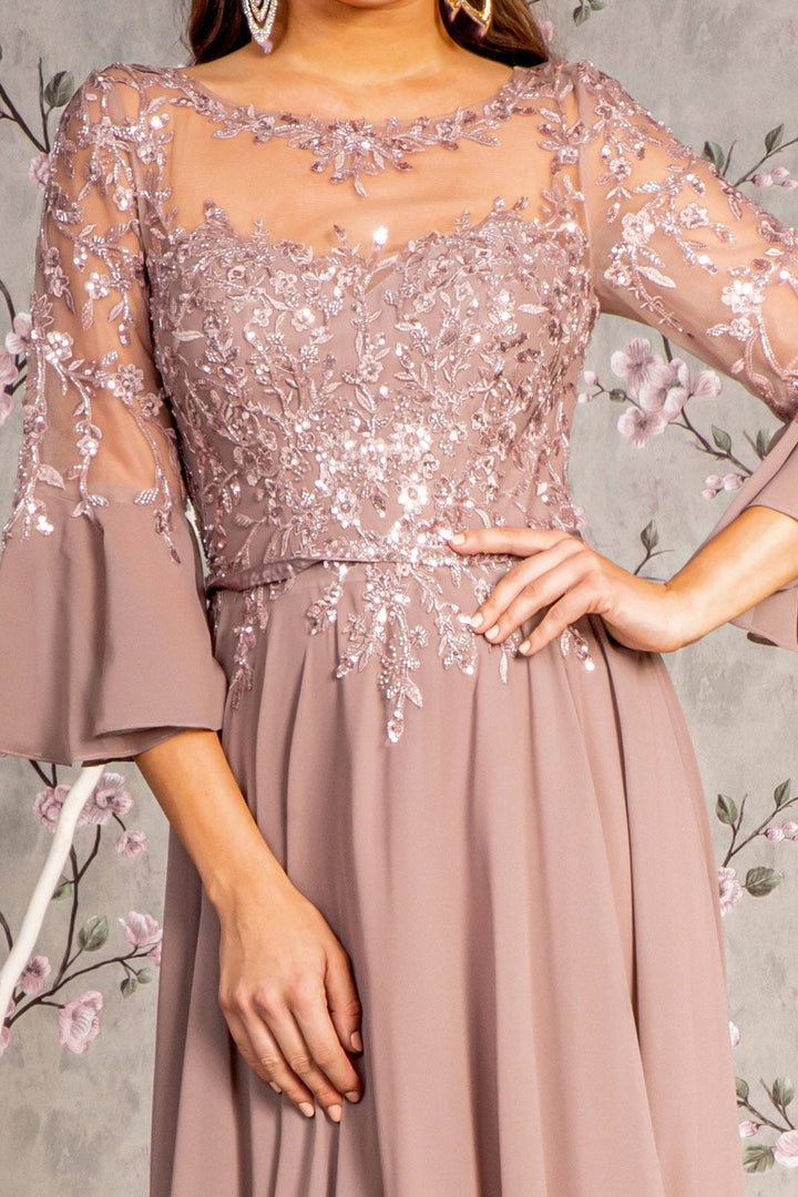 Floral Embroidery Bead Chiffon A-line Long Mother Of The Bride Dress GLGL3434-3