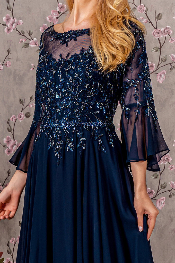 Floral Embroidery Bead Chiffon A-line Long Mother Of The Bride Dress GLGL3434-1