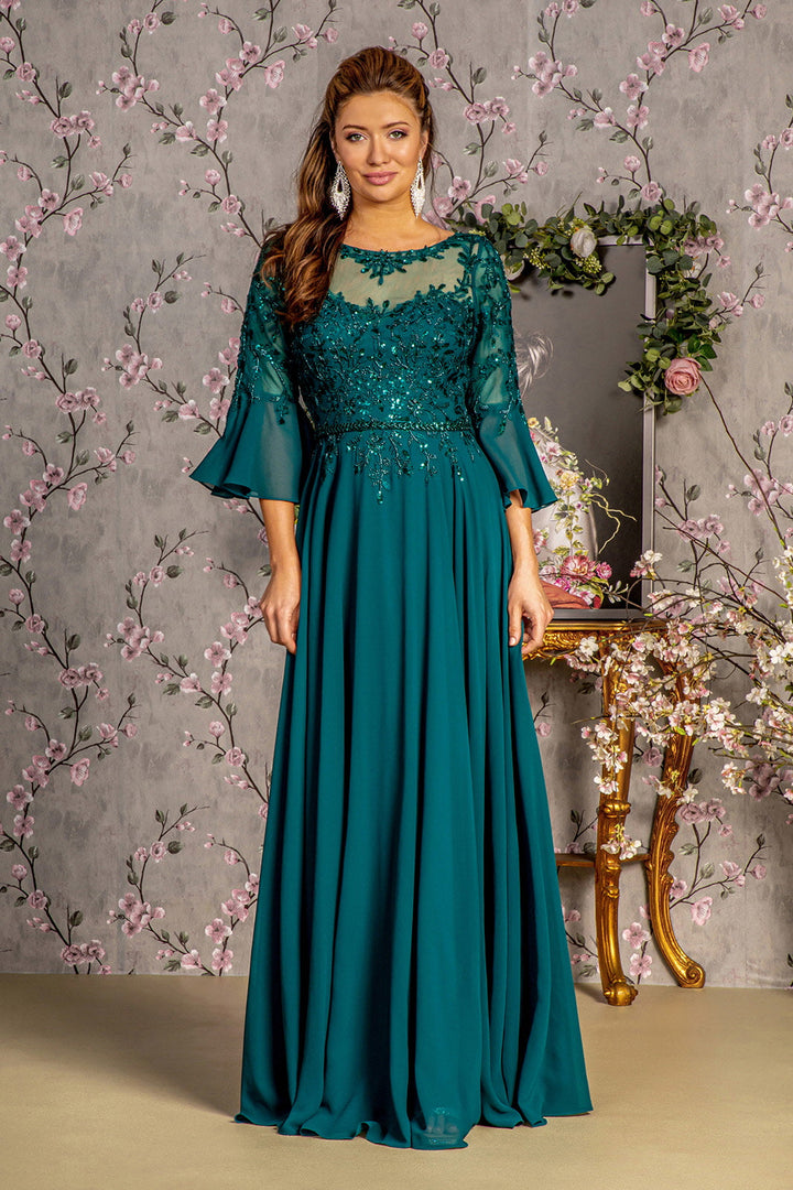 Floral Embroidery Bead Chiffon A-line Long Mother Of The Bride Dress GLGL3434-4